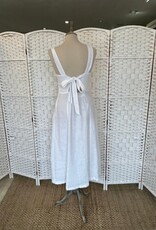 HARIS LINEN OF GREECE MIDI SUNDRESS WITH SQUARE NECKLINE/TIE BACK