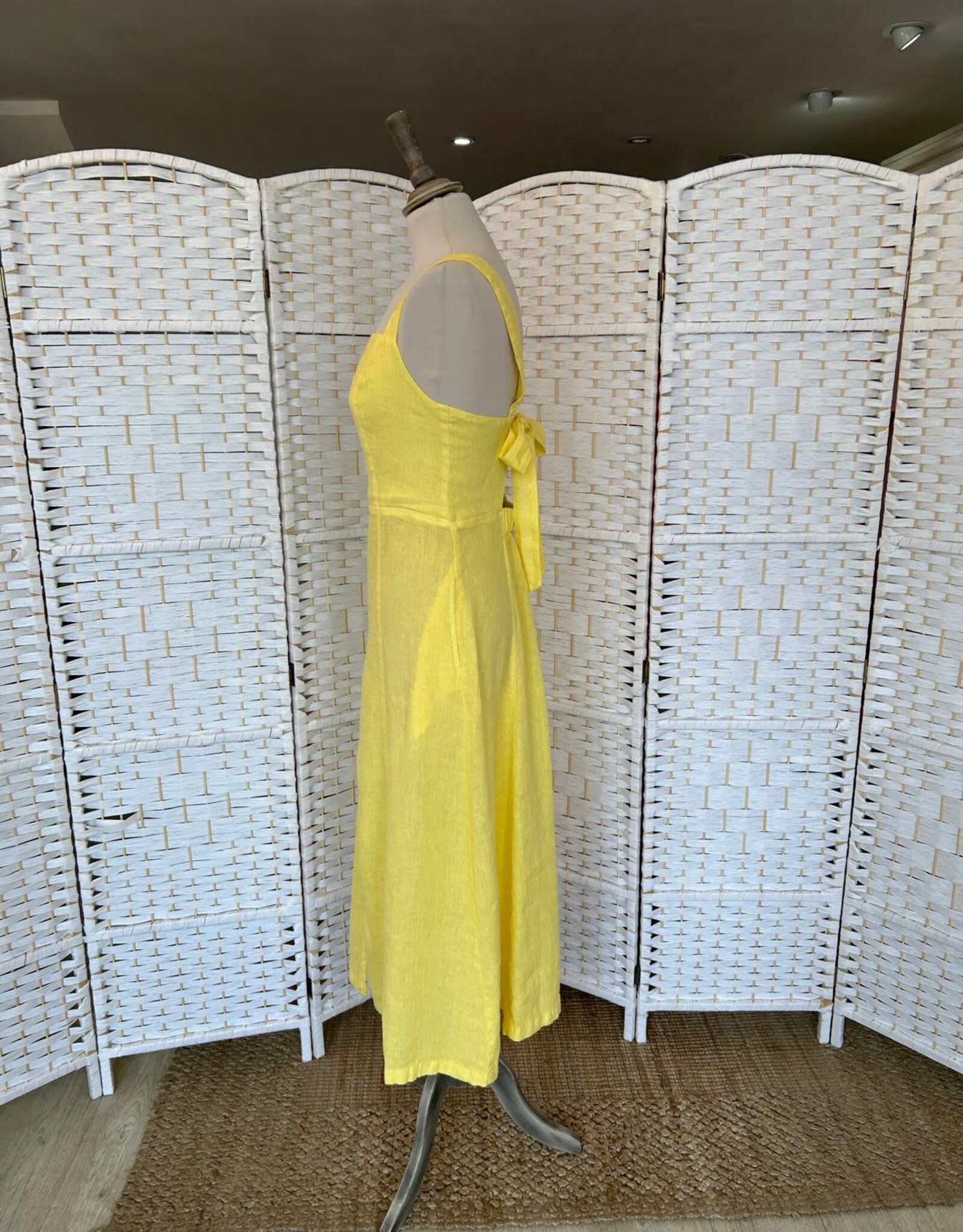 HARIS LINEN OF GREECE MIDI SUNDRESS WITH SQUARE NECKLINE/TIE BACK