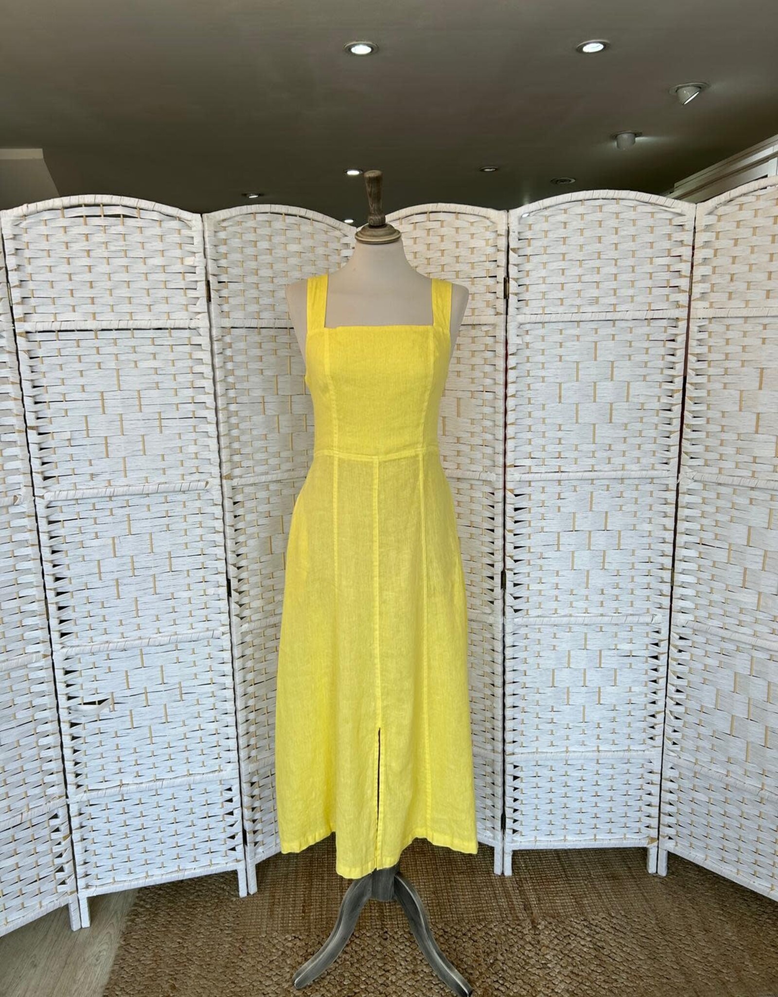 HARIS LINEN OF GREECE MIDI SUNDRESS WITH SQUARE NECKLINE/TIE BACK