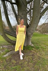 HARIS LINEN OF GREECE MIDI SUNDRESS WITH SQUARE NECKLINE/TIE BACK
