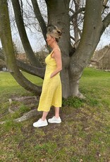 HARIS LINEN OF GREECE MIDI SUNDRESS WITH SQUARE NECKLINE/TIE BACK