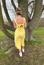 HARIS LINEN OF GREECE MIDI SUNDRESS WITH SQUARE NECKLINE/TIE BACK
