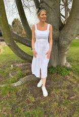 HARIS LINEN OF GREECE MIDI SUNDRESS WITH SQUARE NECKLINE/TIE BACK