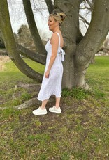 HARIS LINEN OF GREECE MIDI SUNDRESS WITH SQUARE NECKLINE/TIE BACK