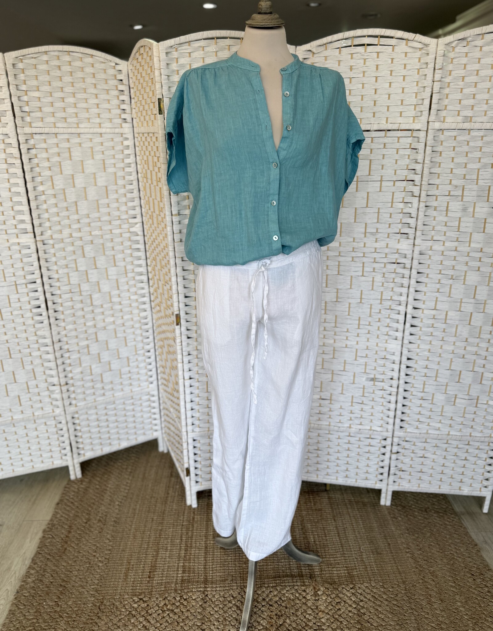 HARIS LINEN OF GREECE WIDE LEGGED PANTS WITH ELASTICATED WAIST