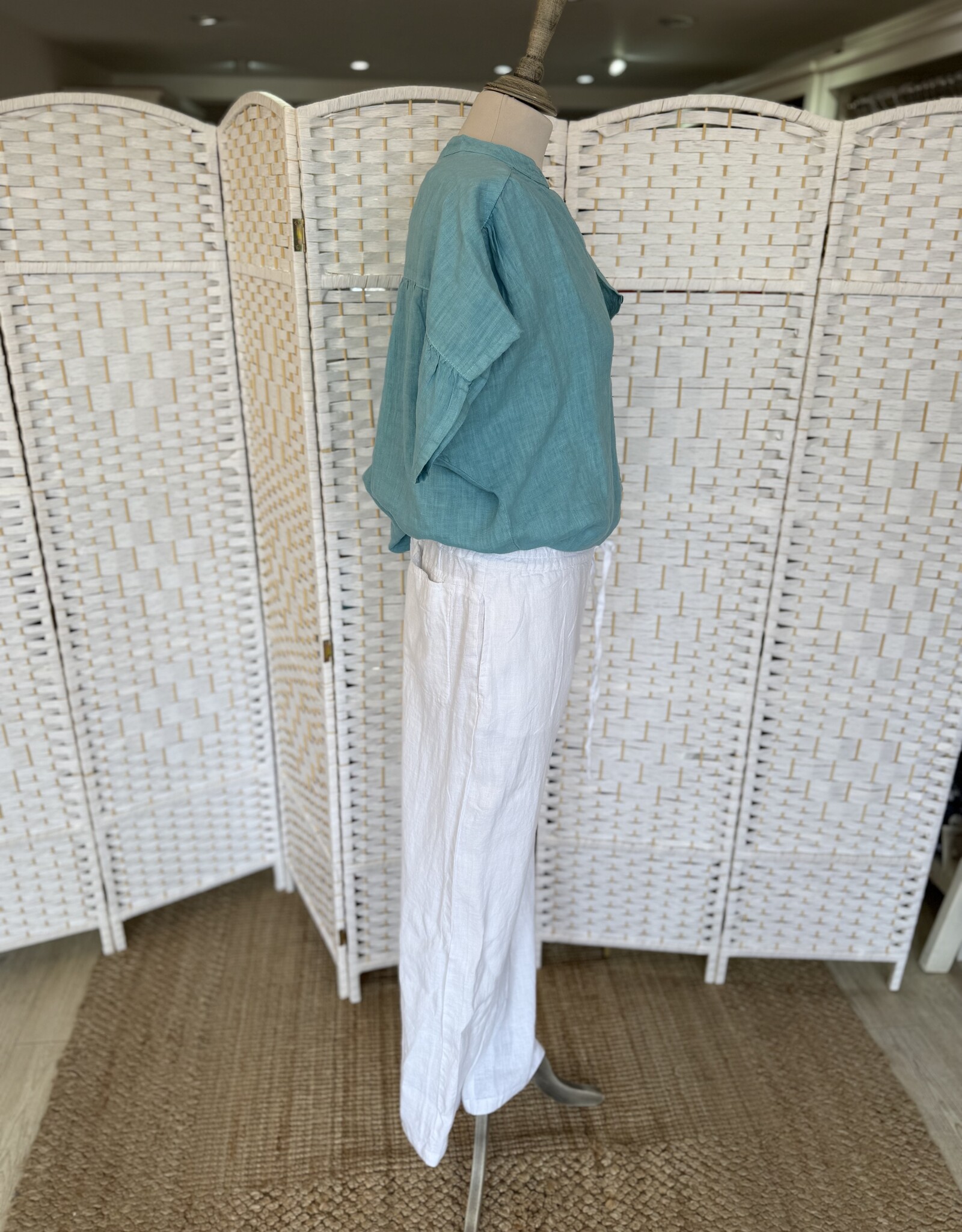 HARIS LINEN OF GREECE WIDE LEGGED PANTS WITH ELASTICATED WAIST