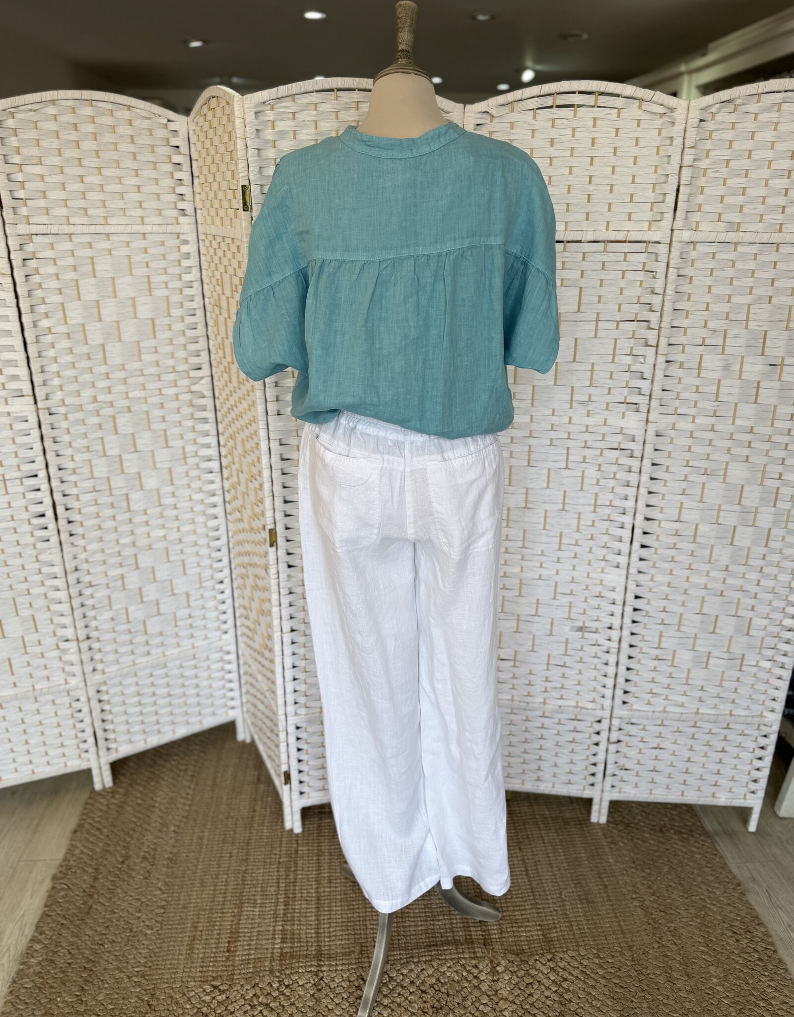 HARIS LINEN OF GREECE WIDE LEGGED PANTS WITH ELASTICATED WAIST