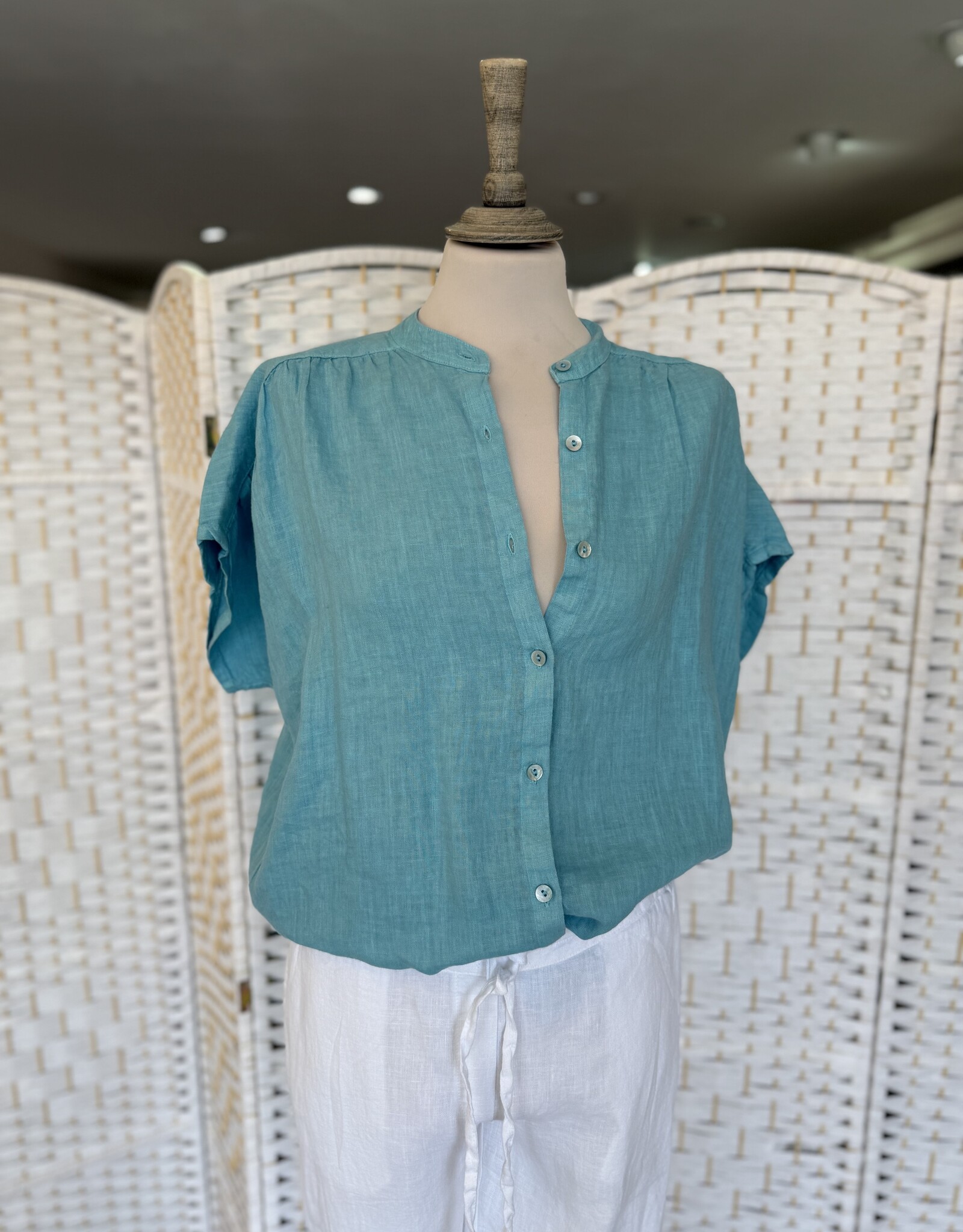 HARIS LINEN OF GREECE WIDE LEGGED PANTS WITH ELASTICATED WAIST