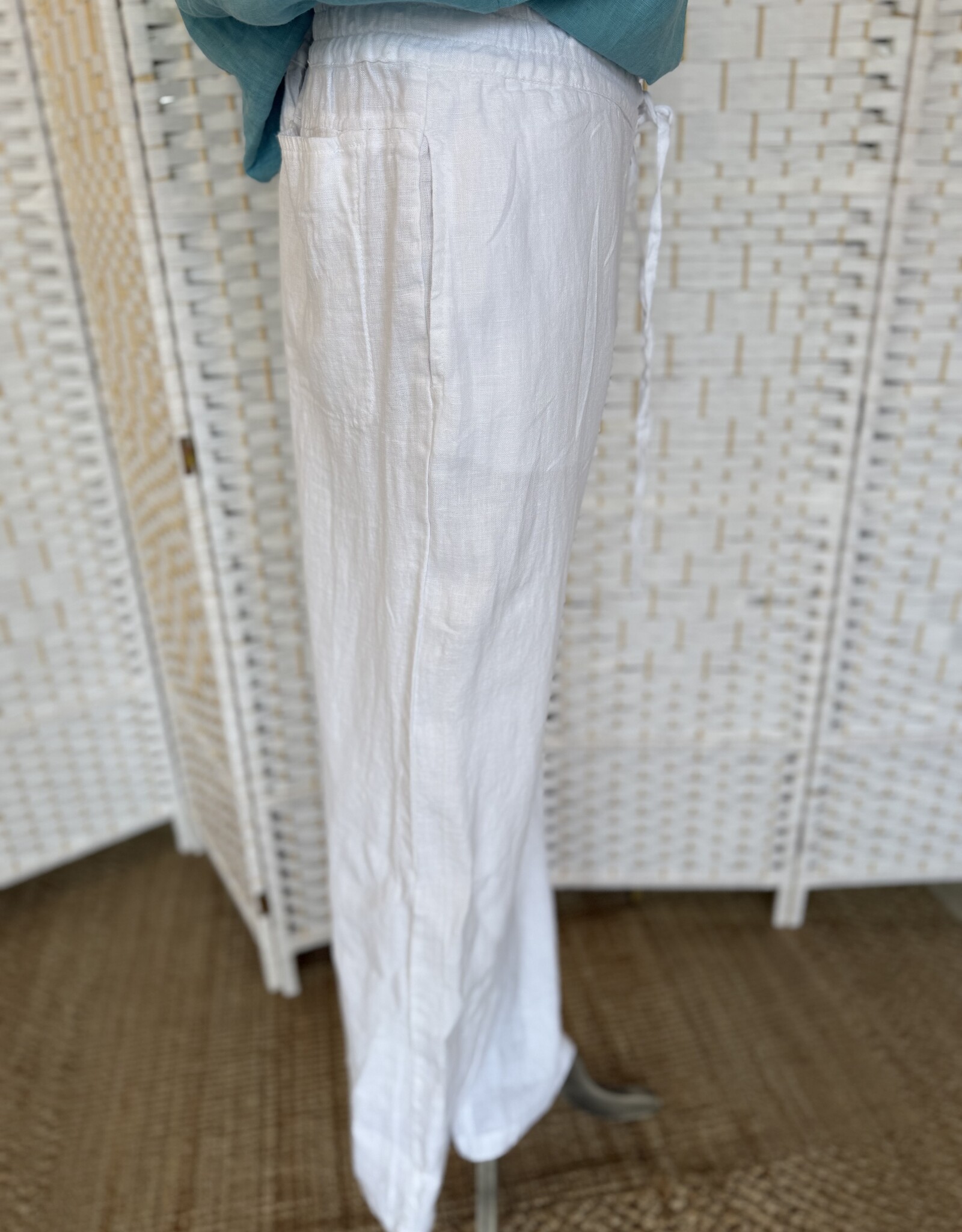 HARIS LINEN OF GREECE WIDE LEGGED PANTS WITH ELASTICATED WAIST
