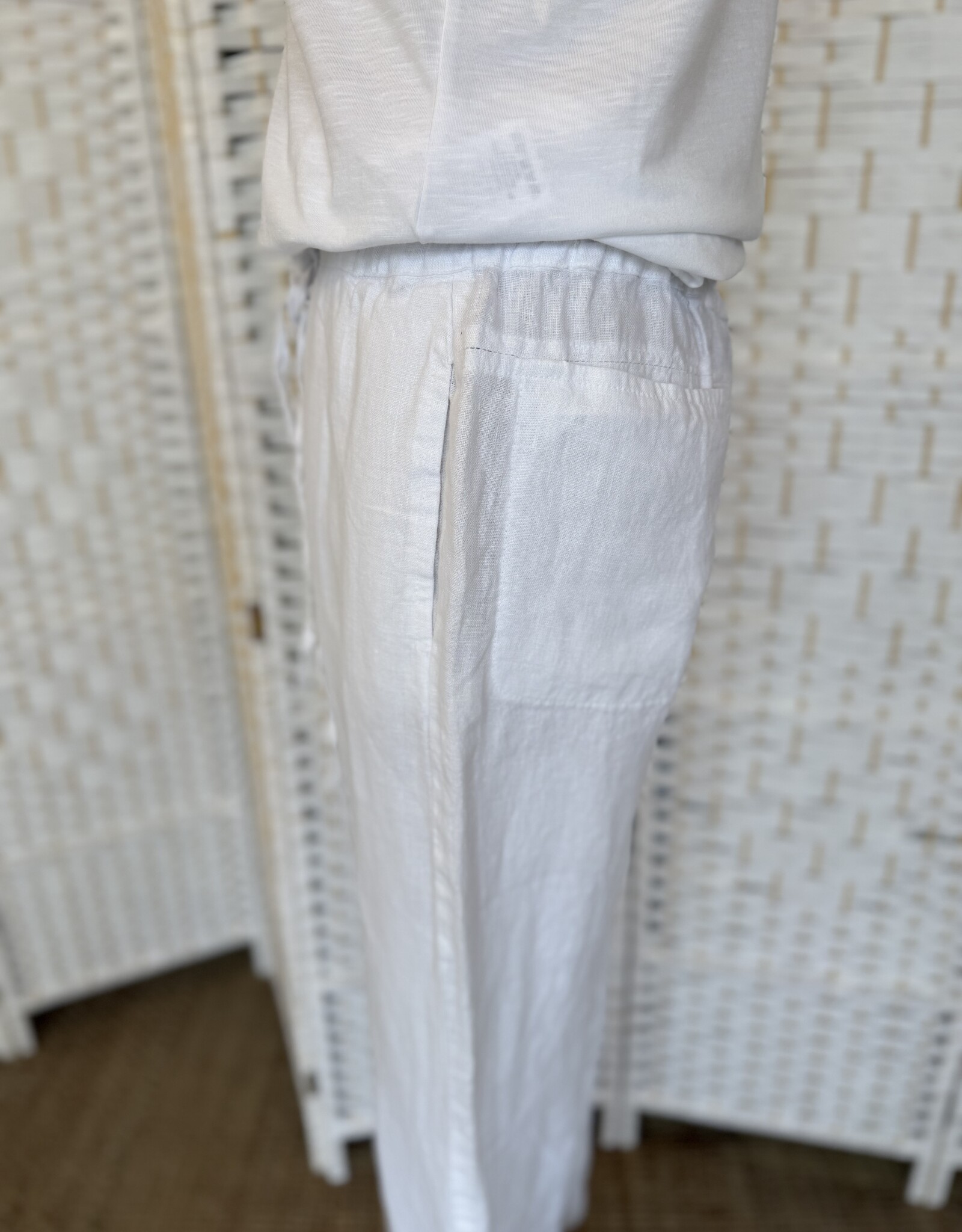 HARIS LINEN OF GREECE WIDE LEGGED PANTS WITH ELASTICATED WAIST