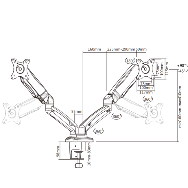 DQ  Aris 2 Dubbele Monitorarm zwart