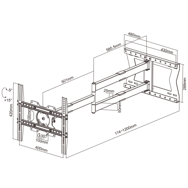 XTRARM Axis XL 108,5 cm TV-beugel, lange zwenkarm draaien, kantelen, roteren, tot 27-50 25 kg, VESA 200