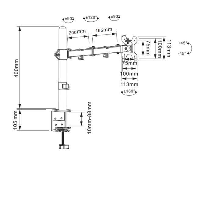 DQ  Monitorbeugel Basic Enkele arm