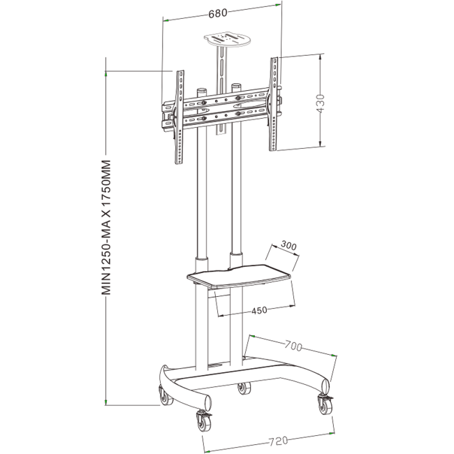 DQ  Filia Verrijdbare TV Vloerstandaard Zwart