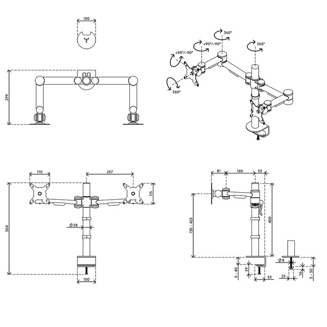 Dataflex Viewmate monitorarm Zilver - bureau 632