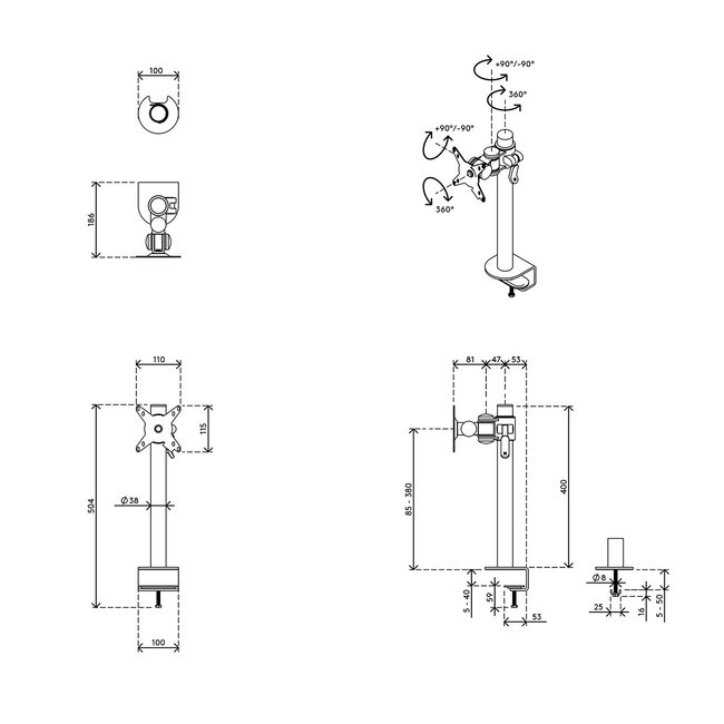 Dataflex Viewmate monitorarm Zilver - bureau 652