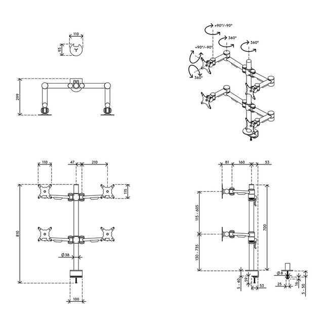 Dataflex Viewmate monitorarm Zilver - bureau 622