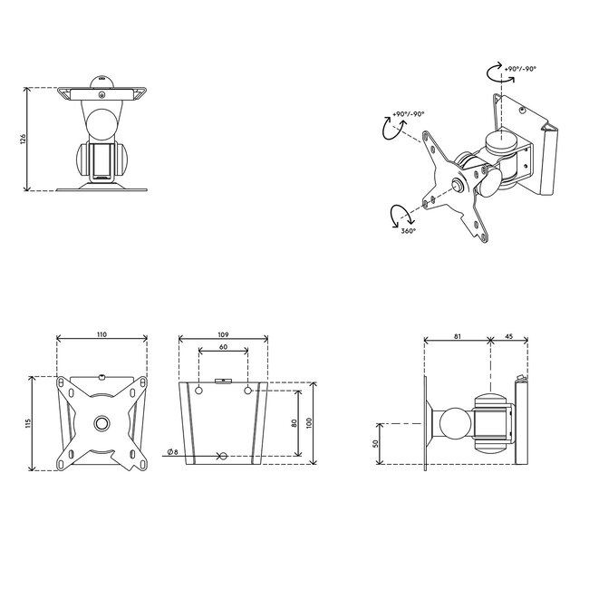 Dataflex Viewmate monitorarm Zilver - wand 032