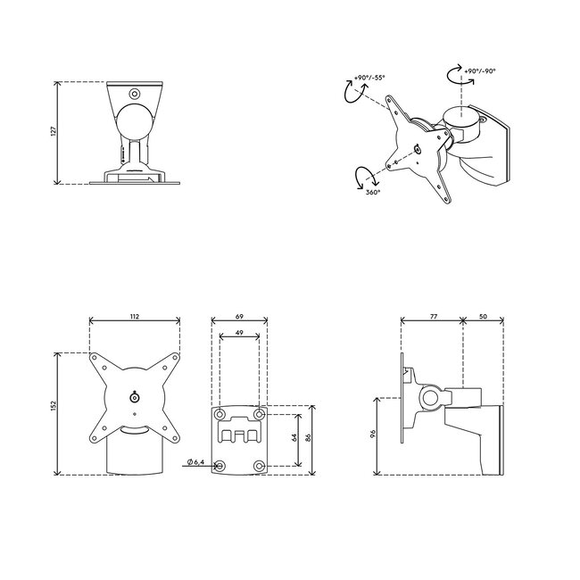 Dataflex Viewlite monitorarm Zilver/Wit - wand 202
