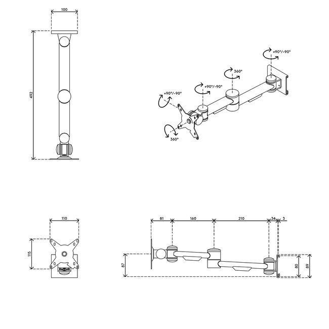 Dataflex Viewmate monitorarm - rail 142