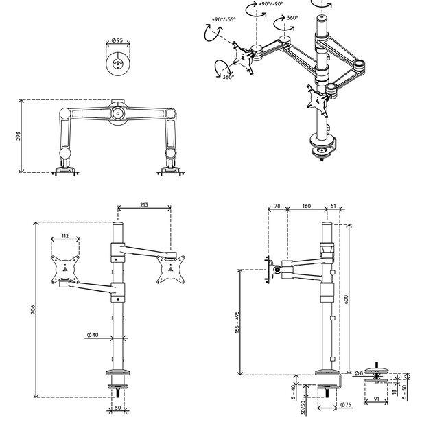 Dataflex Viewlite monitorarm Zilver - bureau 142
