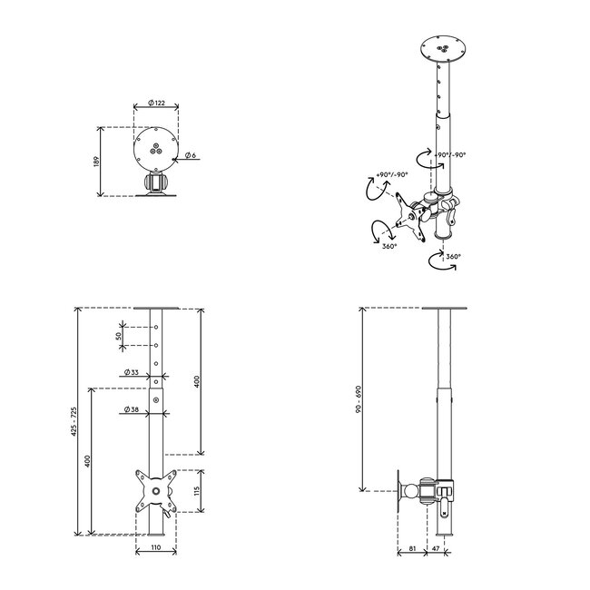 Dataflex Viewmate monitorarm Zilver - plafond 562