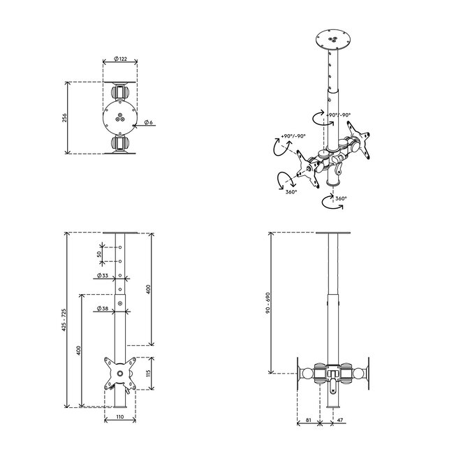 Dataflex Viewmate monitorarm Zilver - plafond 572