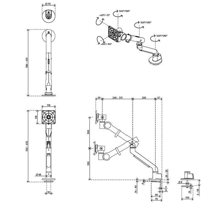 Dataflex Viewgo  Pro Monitorarm Zwart - Bureau 623
