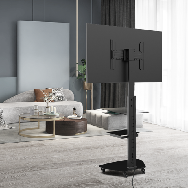 XTRARM  Proton 300 Verrijdbare TV Vloerstandaard Zwart - Met 2 stopcontacten