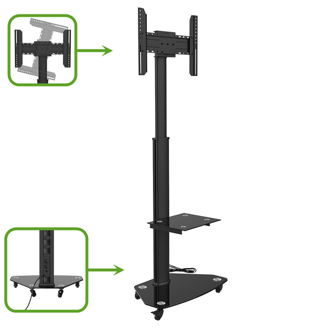 XTRARM  Proton 300 Verrijdbare TV Vloerstandaard Zwart - Met 2 stopcontacten