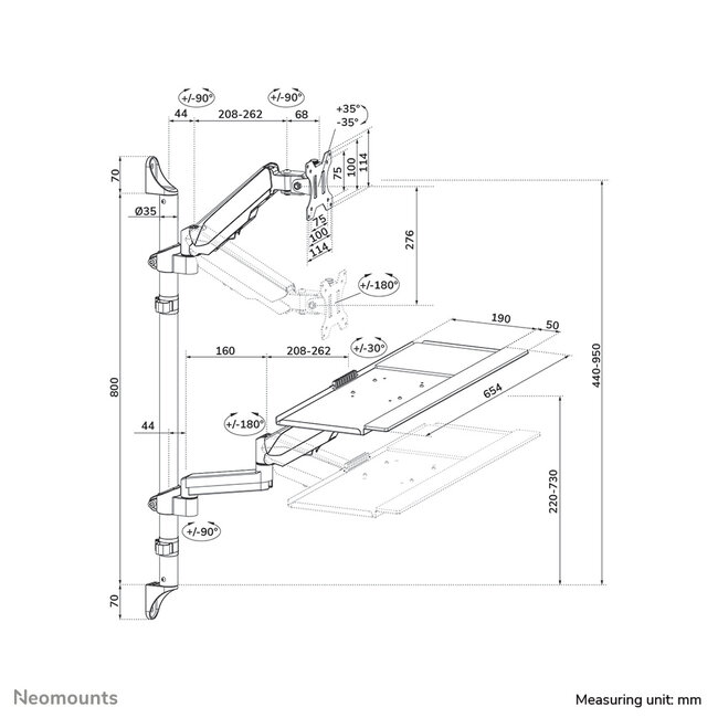 Neomounts WL90-325BL1 Zit-Sta werkstation Muur montage