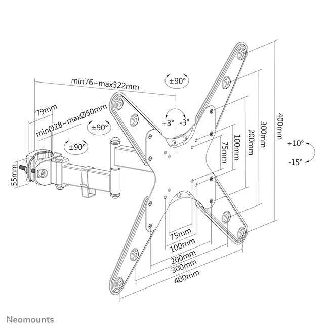 Neomounts FL40-450BL14 TV-paalsteun 32-55" - diam. 28-50 mm - full motion