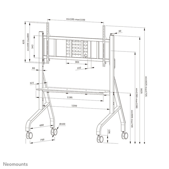 Neomounts FL50-575BL1 TV Vloerstandaard Verrijdbaar