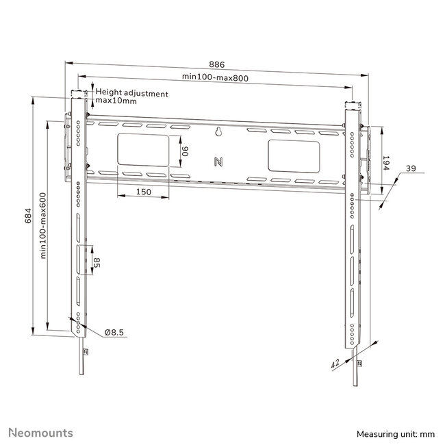 Neomounts WL30-750BL18 Heavy duty muurbeugel 43-98 inch - vlak - vergrendelbaar - snelle installatie - TÜV