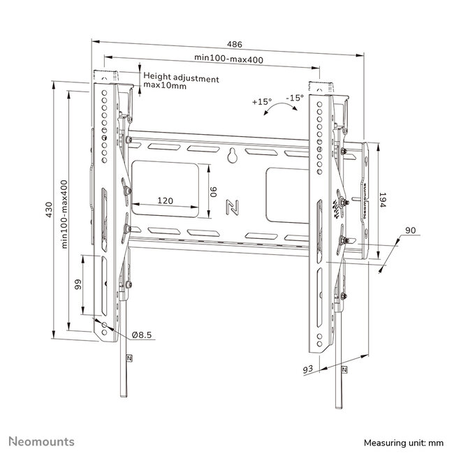 Neomounts WL35-750BL14 Heavy duty muurbeugel 32-75 inch - kantelbaar - vergrendelbaar - snelle installatie - TÜV