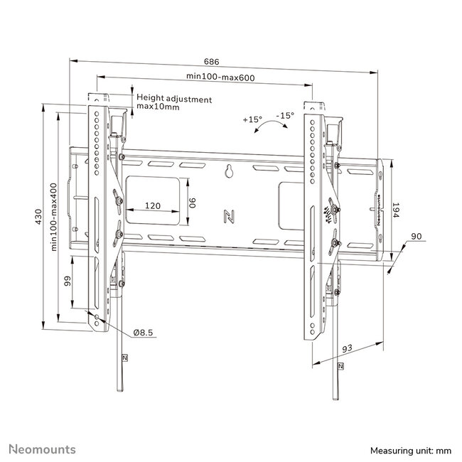 Neomounts WL35-750BL16 Heavy duty muurbeugel 42-86 inch - kantelbaar - vergrendelbaar - snelle installatie - TÜV