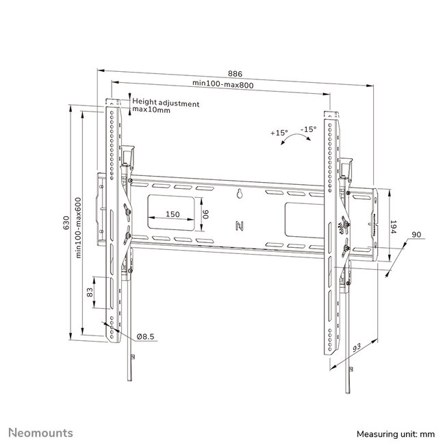 Neomounts WL35-750BL18 Heavy duty muurbeugel 43-98 inch - kantelbaar - vergrendelbaar - snelle installatie - TÜV