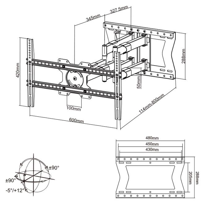XTRARM  Cratos 80 cm Double Rotate 600 TV Beugel
