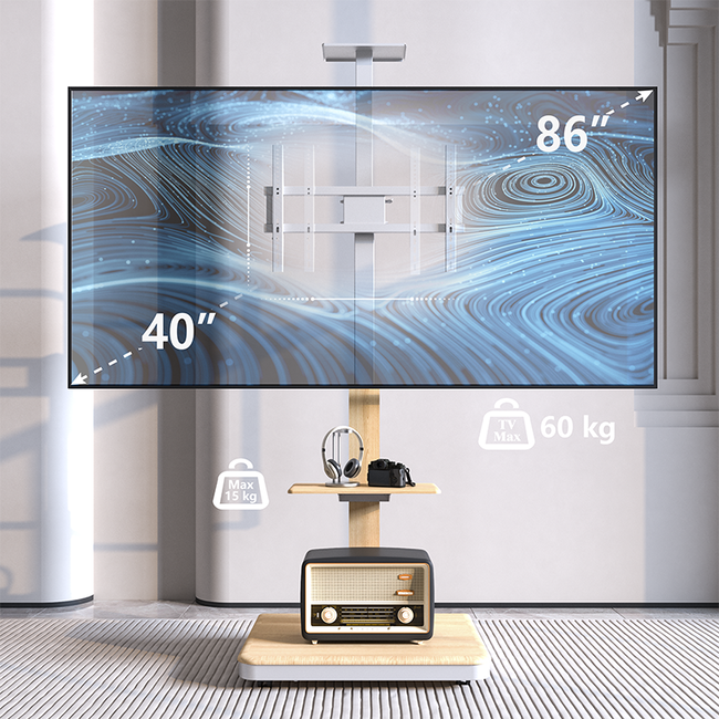 XTRARM  Elite Verrijdbare TV Standaard Wit/Beuken Manueel