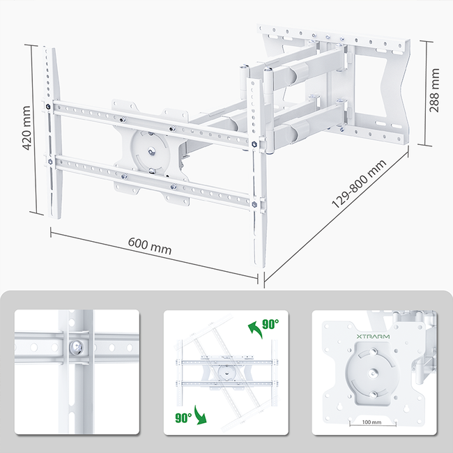 XTRARM  Cratos 80 cm Double Rotate 600 TV Beugel White