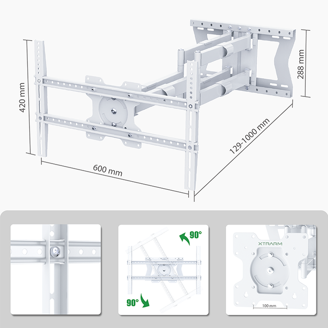 XTRARM  Cratos 100 cm Double 600 TV Beugel White