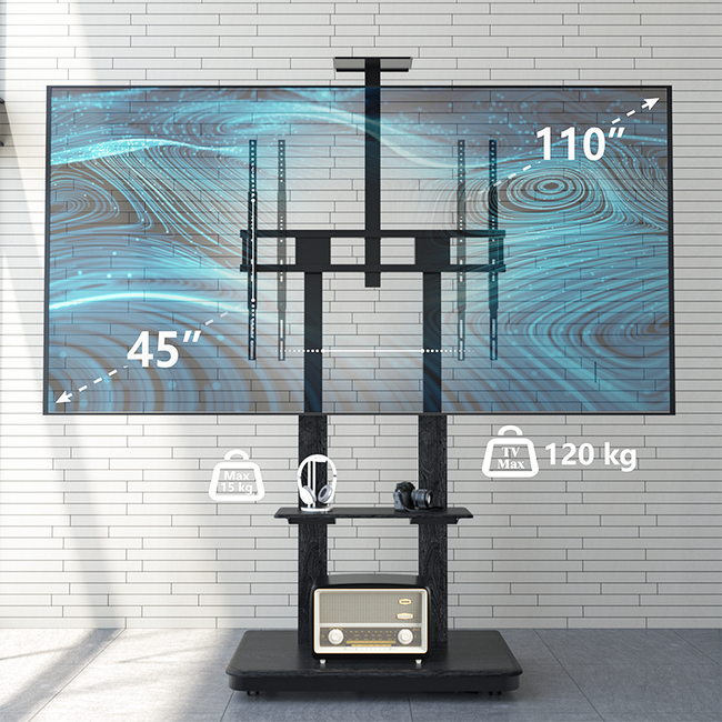 XTRARM  Duolite Verrijdbare Elektrische TV Vloerstandaard Zwart