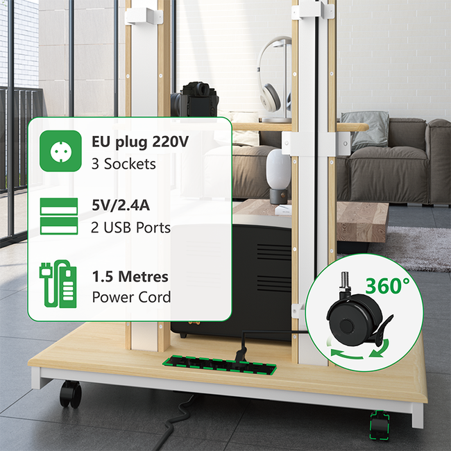 XTRARM  Duolite Verrijdbare Elektrische TV Standaard Wit/Beuken