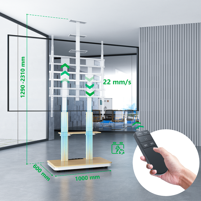 XTRARM  Duolite Verrijdbare Elektrische TV Standaard Wit/Beuken
