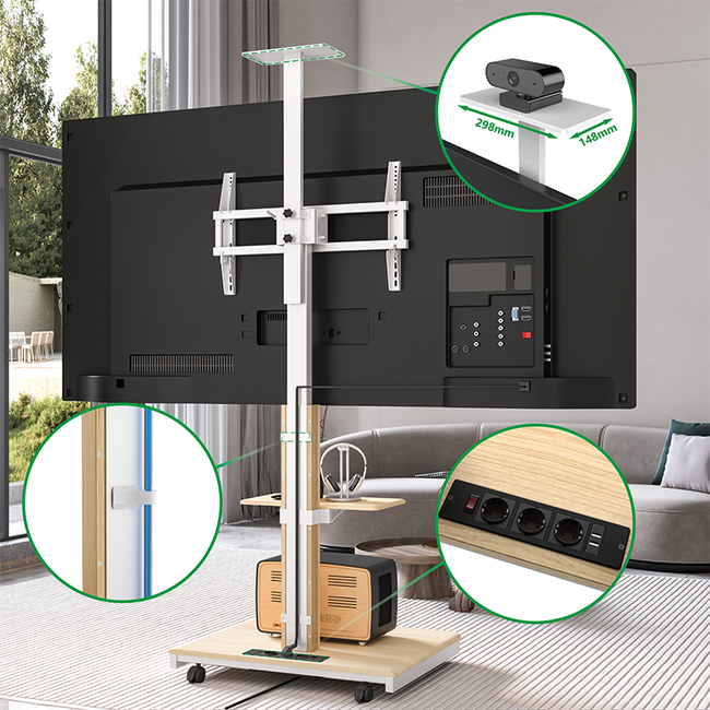 XTRARM  Elite Verrijdbare Elektrische TV Standaard Wit/Beuken