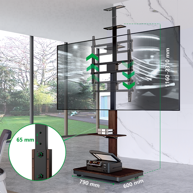 XTRARM  Elite Verrijdbare TV Vloerstandaard Walnoot Manueel