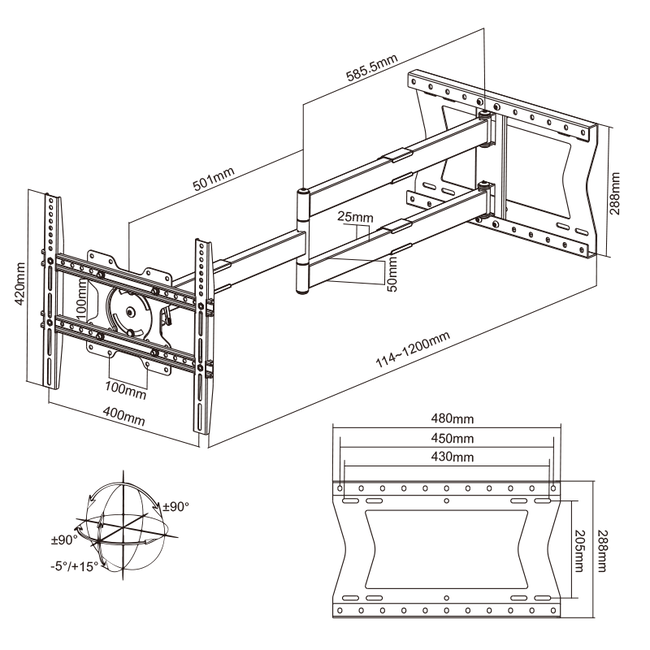 DQ  Hercules Flex 400  2.0 120 cm TV Beugel