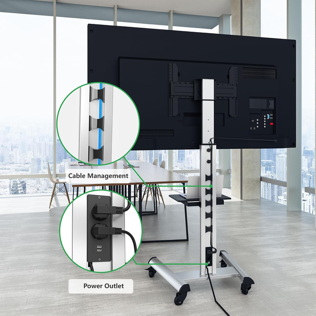 XTRARM  Proton 500 Verrijdbare TV Standaard Aluminium = Met 2 stopcontacten en 2 USB poorten
