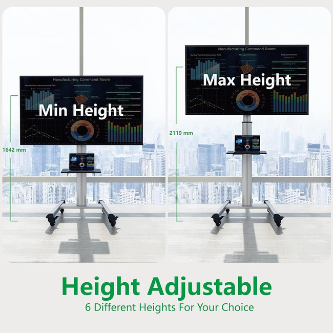 XTRARM  Proton 500 Verrijdbare TV Standaard Aluminium = Met 2 stopcontacten en 2 USB poorten