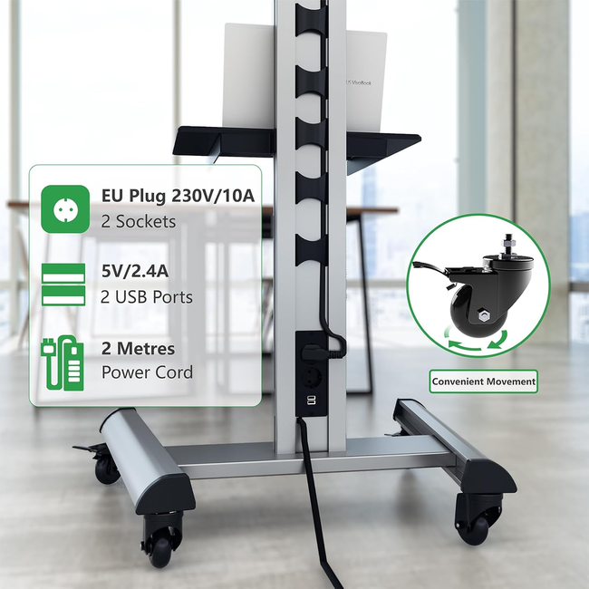 XTRARM  Proton 500 Verrijdbare TV Standaard Aluminium = Met 2 stopcontacten en 2 USB poorten